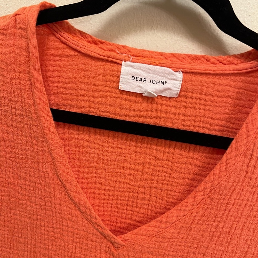 Dear John Textured Orange V-Neck Tee - Picture 2 of 4
